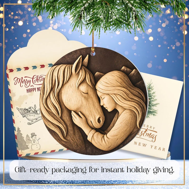 Hutato Horse Ornament for Christmas – Horses Gifts for Women, Girls, Acrylic Decoration, Hugging Horse Christmas Tree Ornaments, Horses Lover Gift, Xmas Tree Decoration, Rustic Farmhouse - Image 4